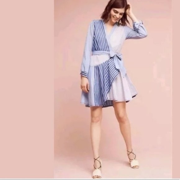 Anthropologie Dresses & Skirts - Anthro blue striped wrap dress Maeve Newport